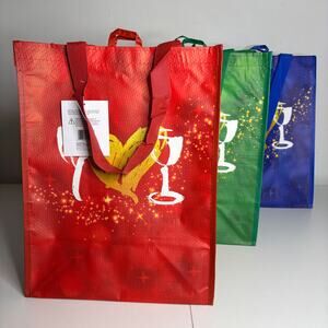 Lot 3x — Wegmans Christmas Love Holiday Festive Heart Reusable Tote Gift Bag NWT